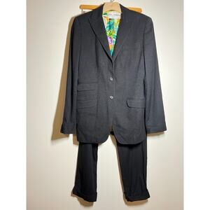 Dolce & Gabbana Women's 2 Pc Black Cashmere Floral Lined Blazer Pant Suit 46 IT